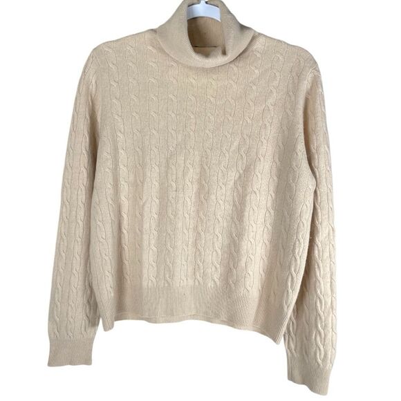 Madison studio Cashmere beige cable knit Turtleneck Sweater Women’s Size XL - Picture 1 of 6